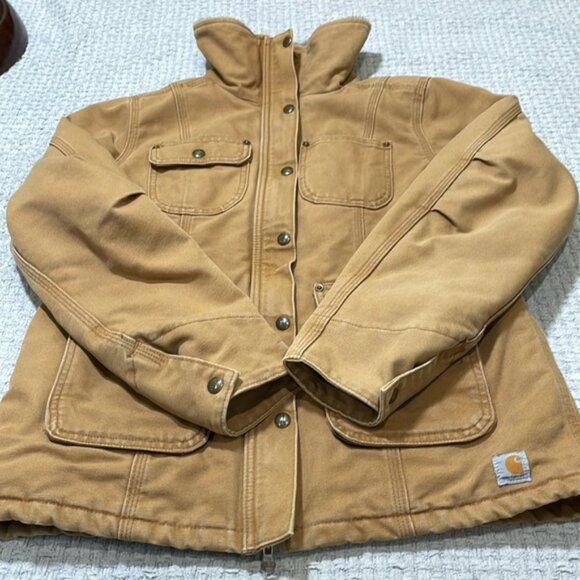 Women’s Carhartt Utility Barn Coat Lined Fleece Collar Tan Size Small (4-6) - Picture 9 of 16